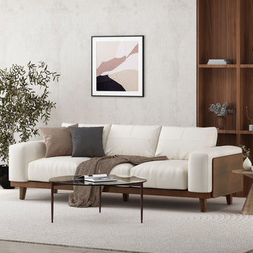 3 Seater Sofa Beige Wood 3 Seat