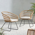 Terry Chair,2Pcs With 2 Cushions Light Brown Rattan