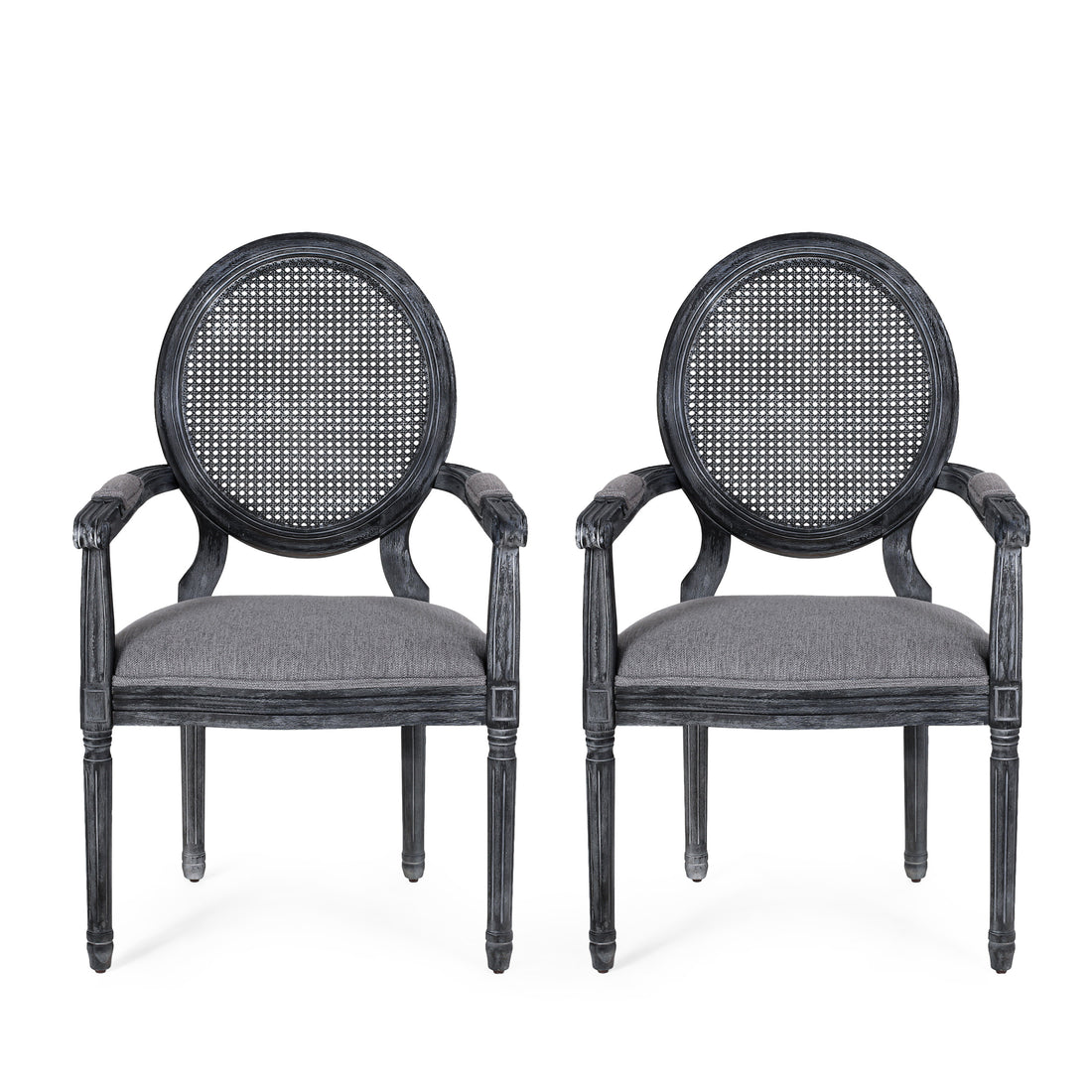 Wood And Cane Upholstered Dining Chair Set Of 2 Grey Rattan