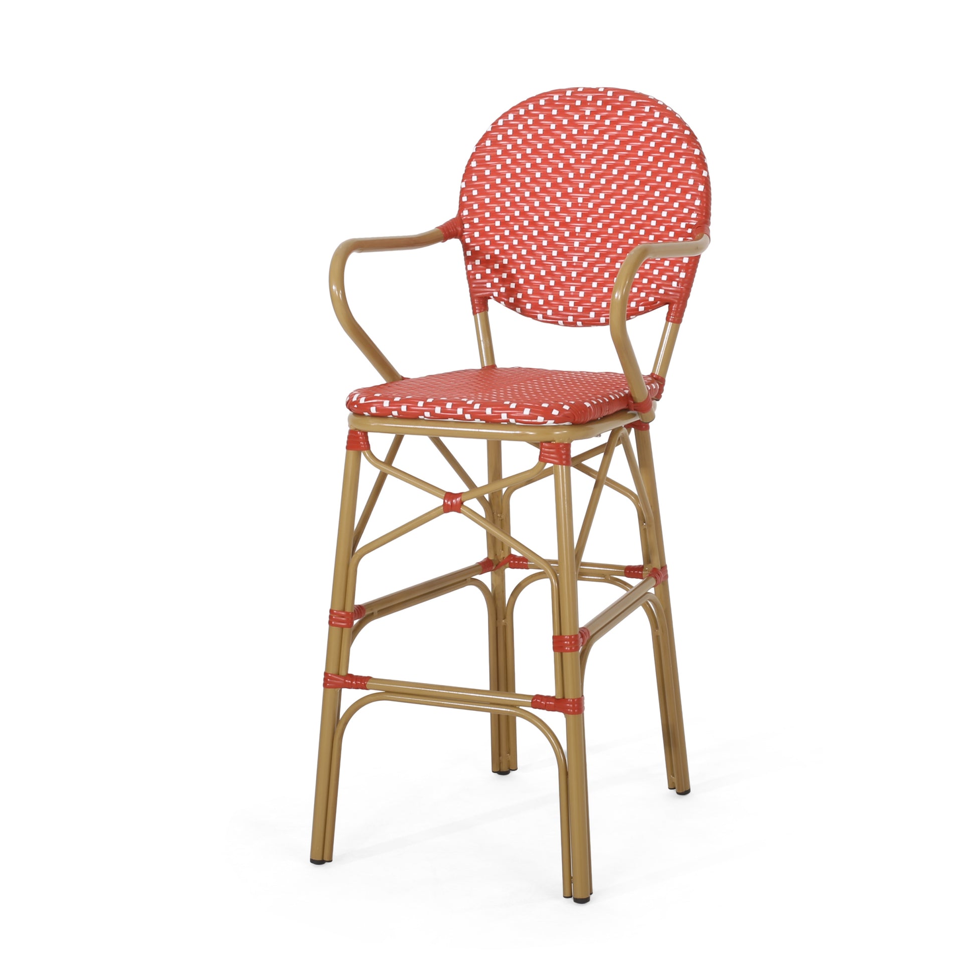 Barstool Red Plaid Wicker