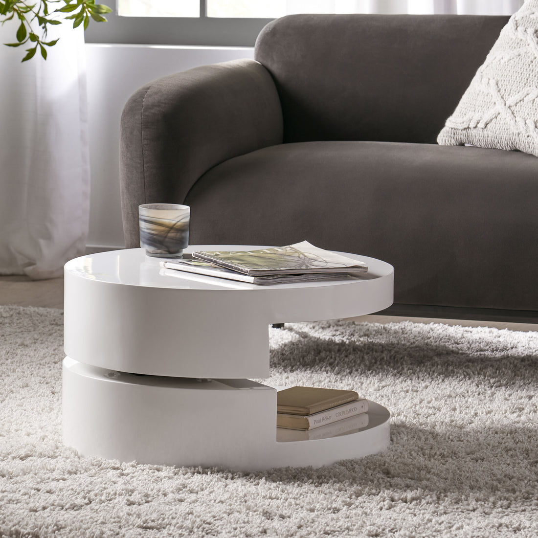 Modernesque Rotating Coffee Table 3 White Mdf