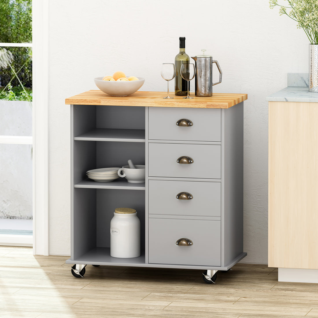 Provence Kitchen Cart With 2 Drawers 1 Door Grey Wood