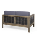Outdoor 4 Seater Acacia Wood Chat Set With Wicker Accents And Cushions, Gray Mixed Gray Dark Gray Gray Acacia Wood