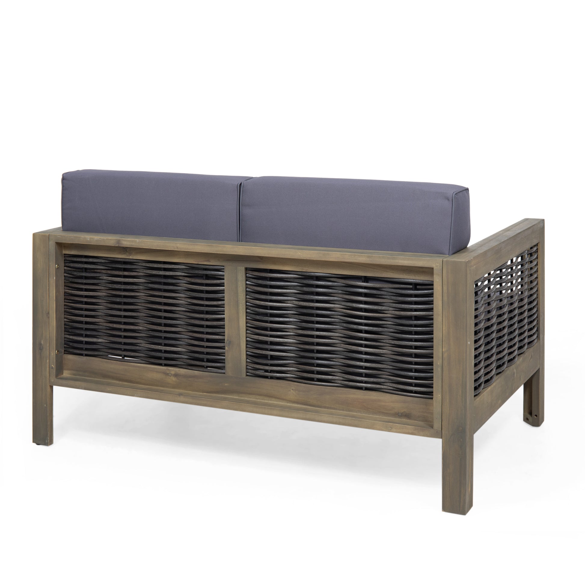 Outdoor 4 Seater Acacia Wood Chat Set With Wicker Accents And Cushions, Gray Mixed Gray Dark Gray Gray Acacia Wood