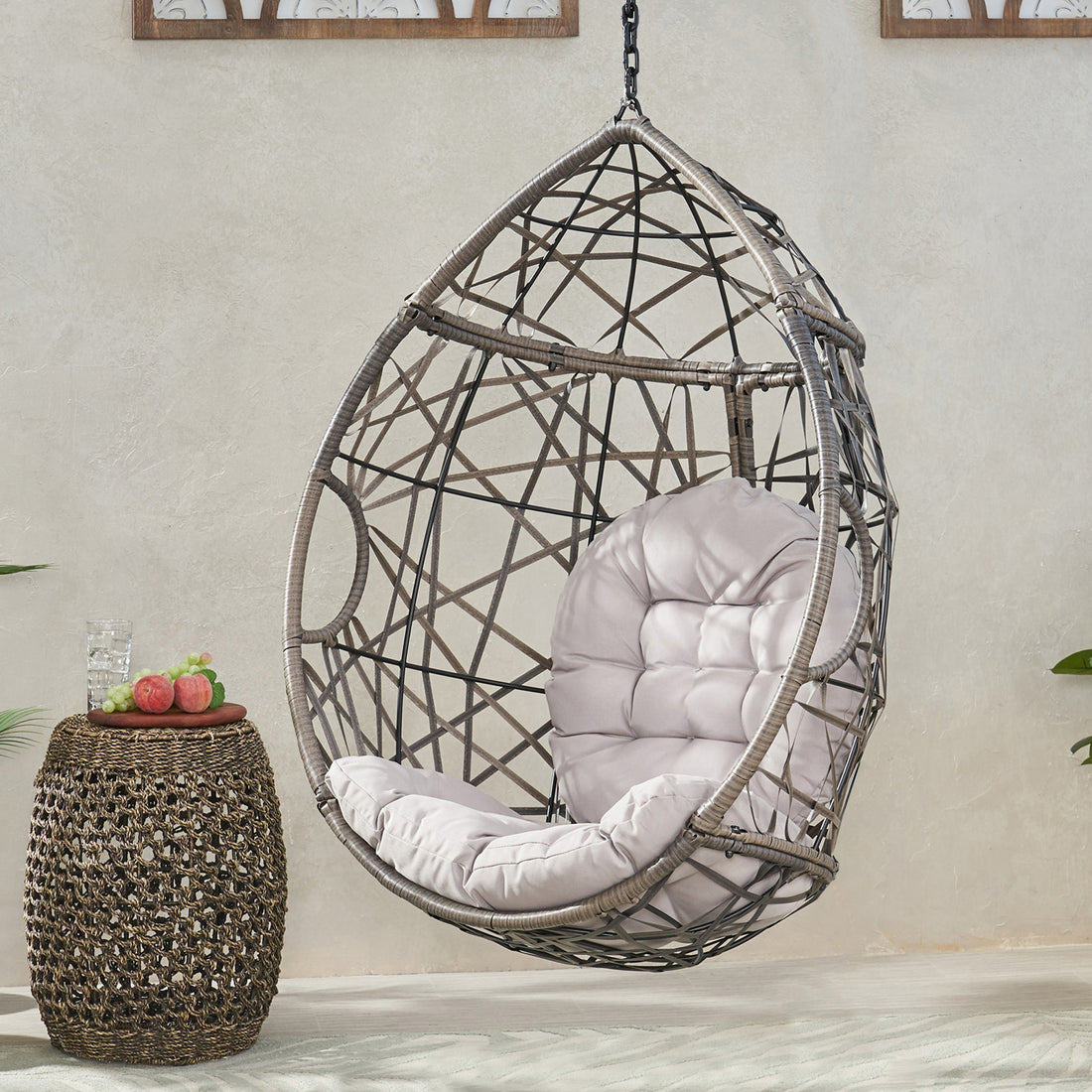 Marlin Hanging Egg Chair Basket Grey Pe Rattan Iron Waterproof Fabric