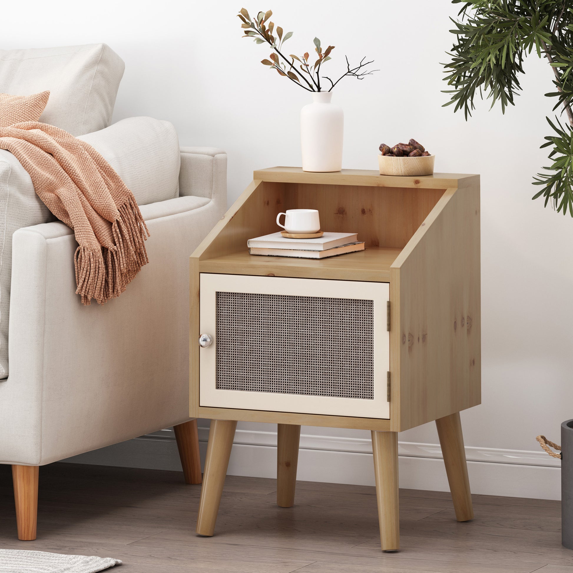 End Table Natural White Engineered Wood