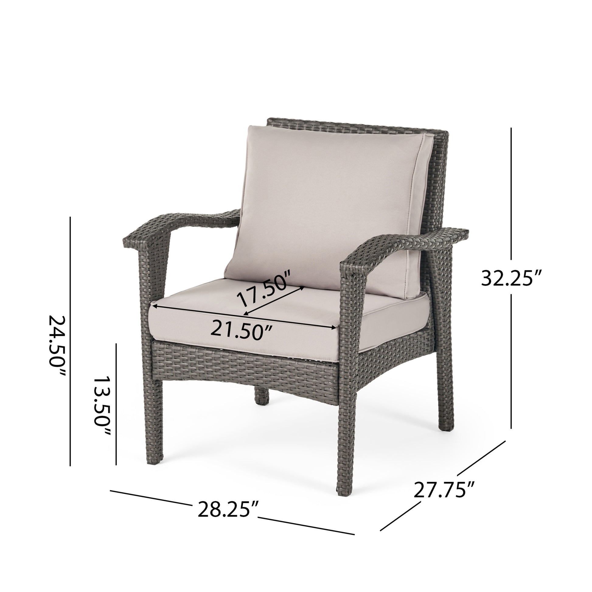 Honolulu Grey Club Chair 2 Grey Silver Pe Rattan Iron Waterproof Fabric