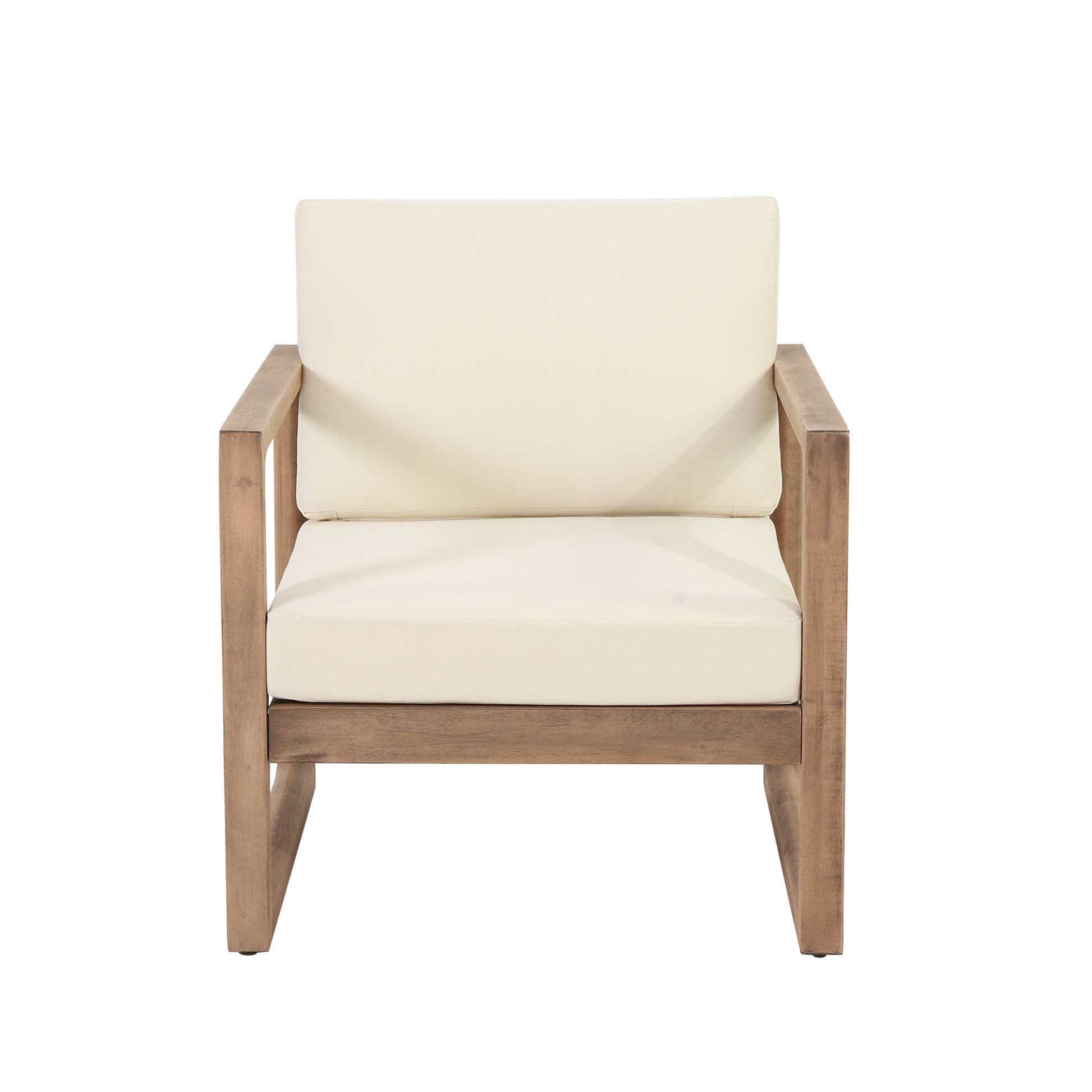 Outdoor Acacia Wood Club Chair With Cushions, Brown And Beige, 29.5'' D X 27.5'' W X 31.5'' H Brown Beige Acacia Wood