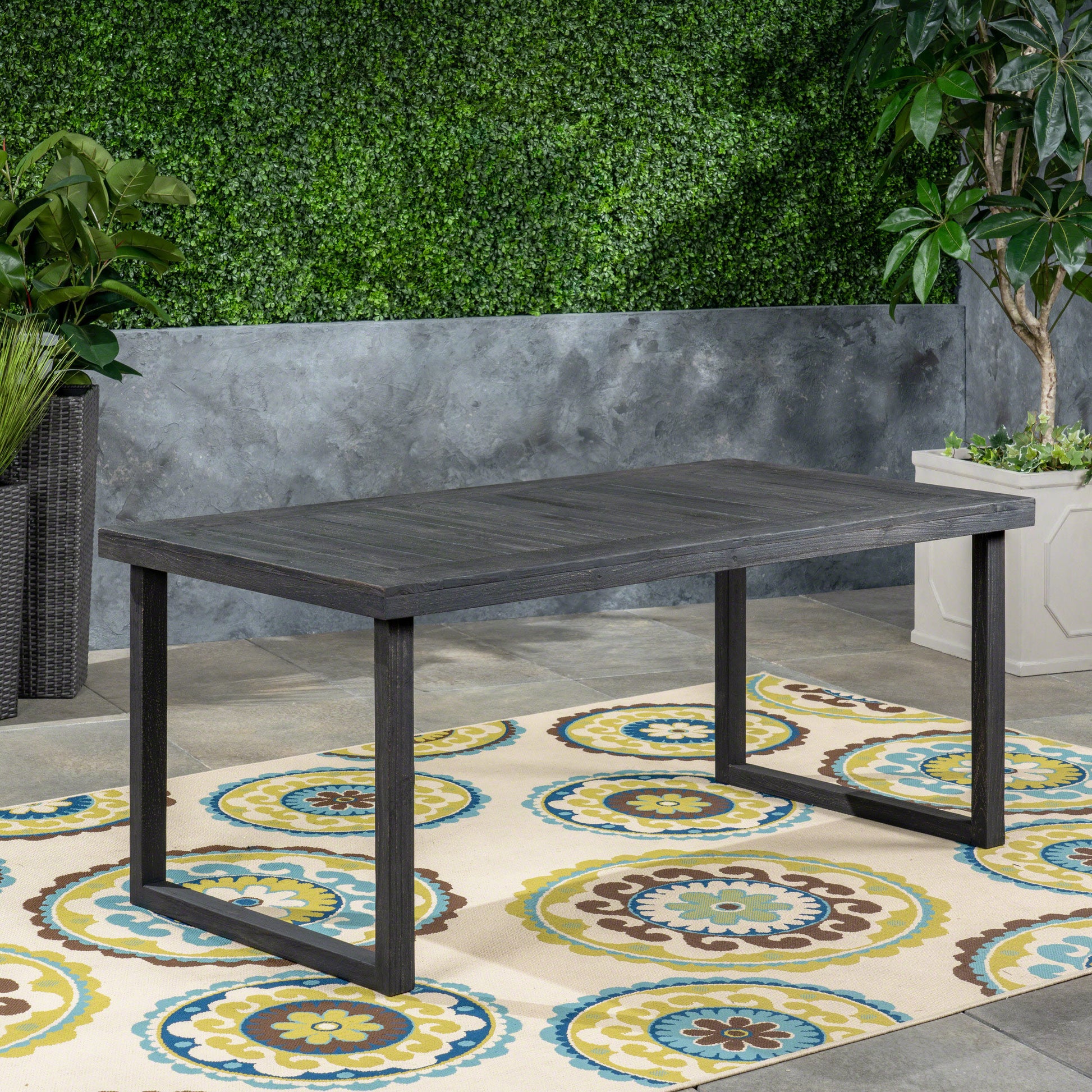 Outdoor 69" Acacia Wood Dining Table, Sandblast Dark Gray Finish Dark Grey Acacia Wood