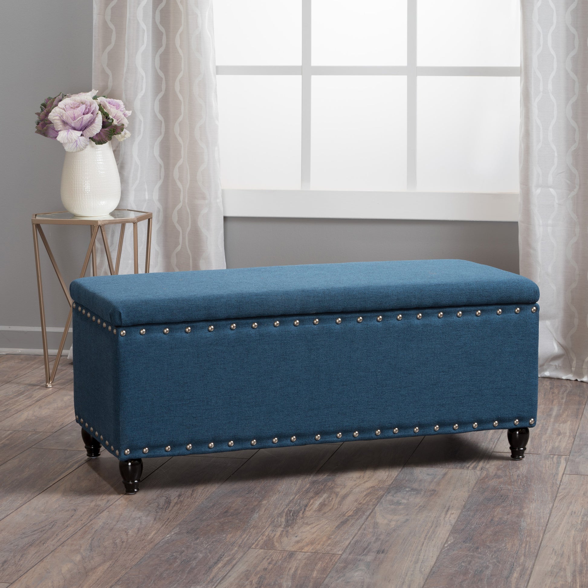 Storage Ottoman Navy Blue Fabric