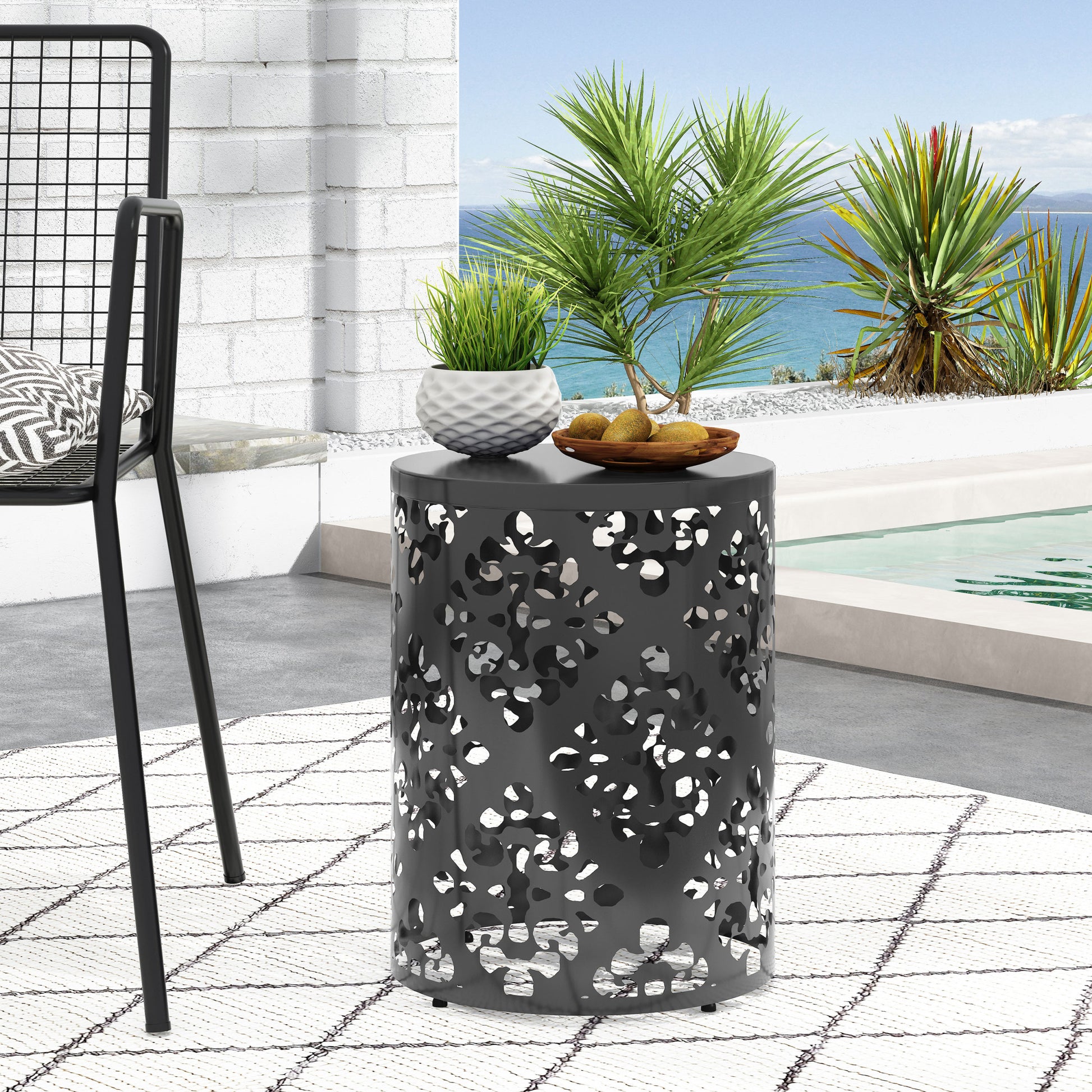 Metal End Table Large Black Iron