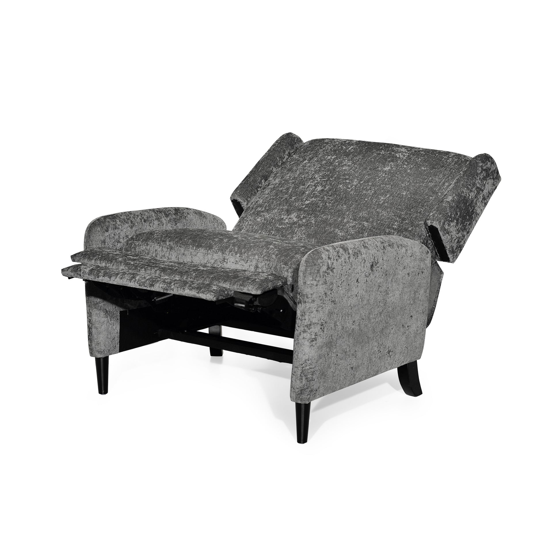 Oversized Textured Fabric Pushback Recliner, Gray And Dark Brown Grey Fabric