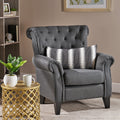 Mirod Comfy Accent Chair With Tufted Backrest, Bedroom Single Seat Arm Chair With Wooden Legs, Modern Side Chairs For Living Room Dark Gray Fabric