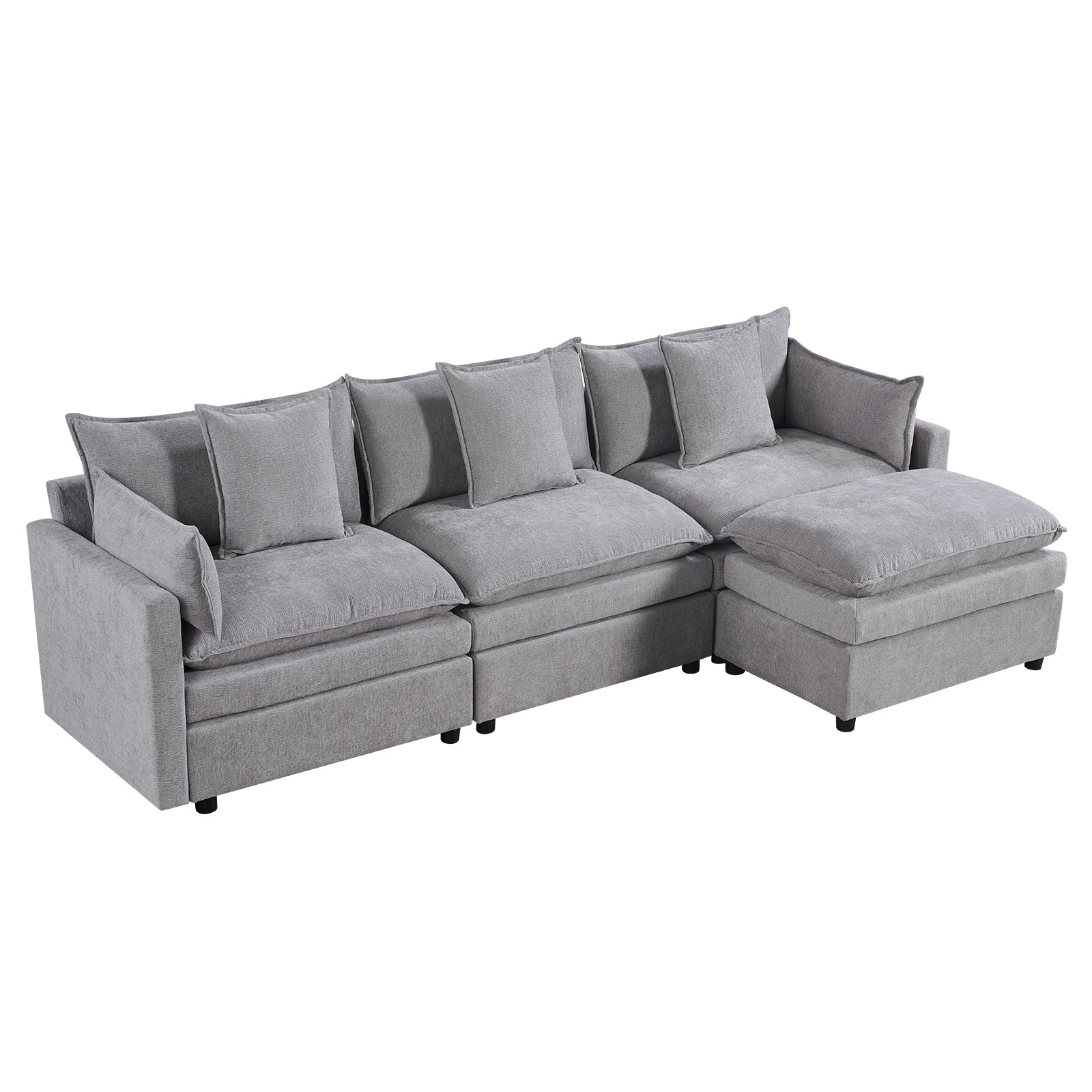108.66"Modern Chenille L Shaped Sectional Sofa With Convertible Chaise, Comfy Cloud Couch Deep Sectional Sofa With Ottomans For Living Room Light Gray Wood Foam Chenille 3 Seat