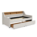 Twin Size Upholstery Sofa Bed With Three Led Lights, With Storage Adjustable Headboard, With Two Storage Pull Up Drawers And Wireless Charging, Linen Padded Sofa Bed Frame, Beige Box Spring Not Required Twin Beige Composite Bedroom Classic Eucalyptus
