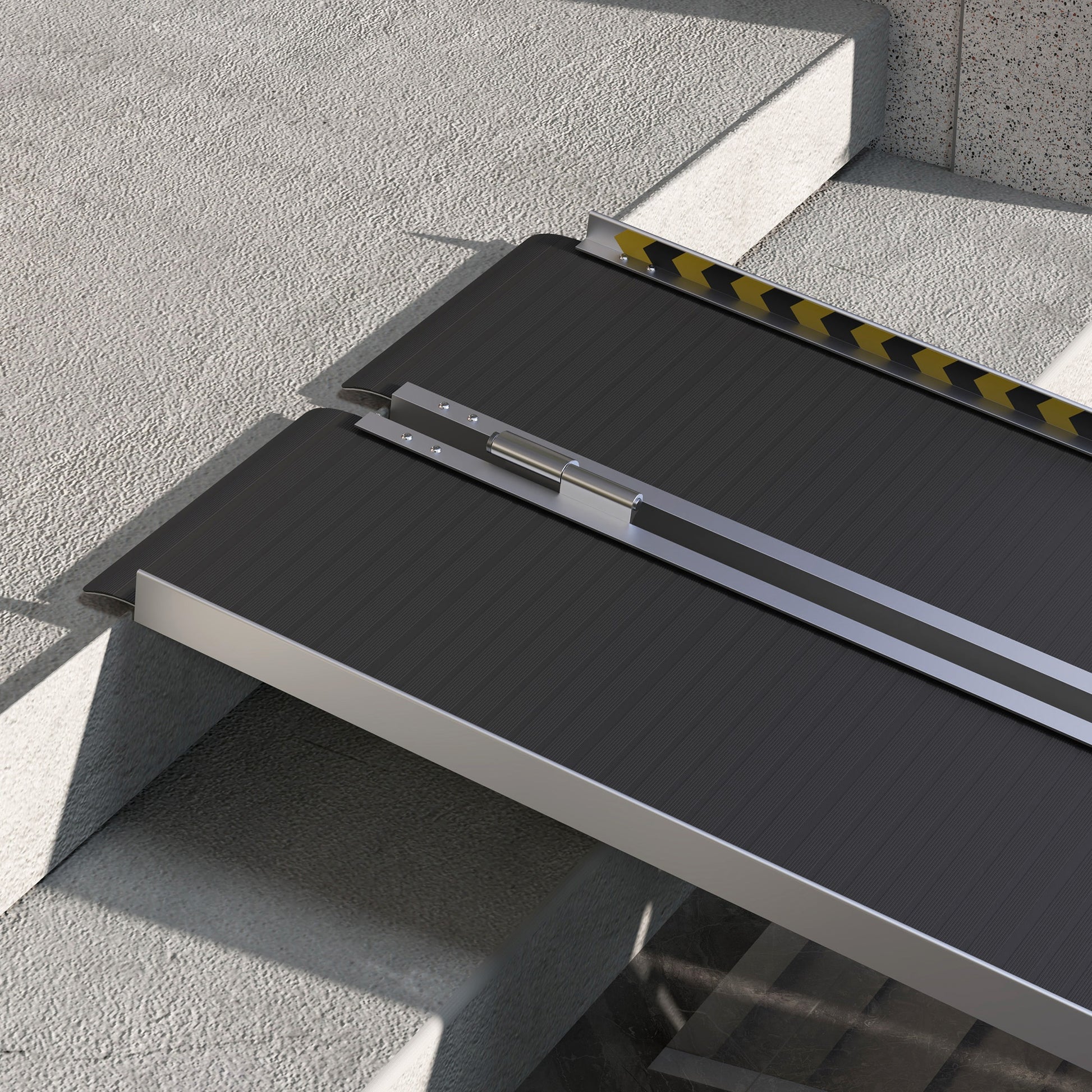 Homcom Wheelchair Ramp, 8Ft Foldable Threshold Ramp, Aluminum Handicap Ramp With Non Slip Surface, Transition Plates Above And Below For Home, Doorways, Steps, 600Lbs Capacity Black Aluminum