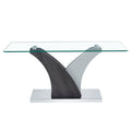 Rectangular Coffee Table.Tempered Glass Countertop, And Artistic Mdf Legs,Perfect For Hosting Dinners, Conferences, Home, And Office Decorations.White And Gray,Dining Table,Tea Table.Coffee Table.