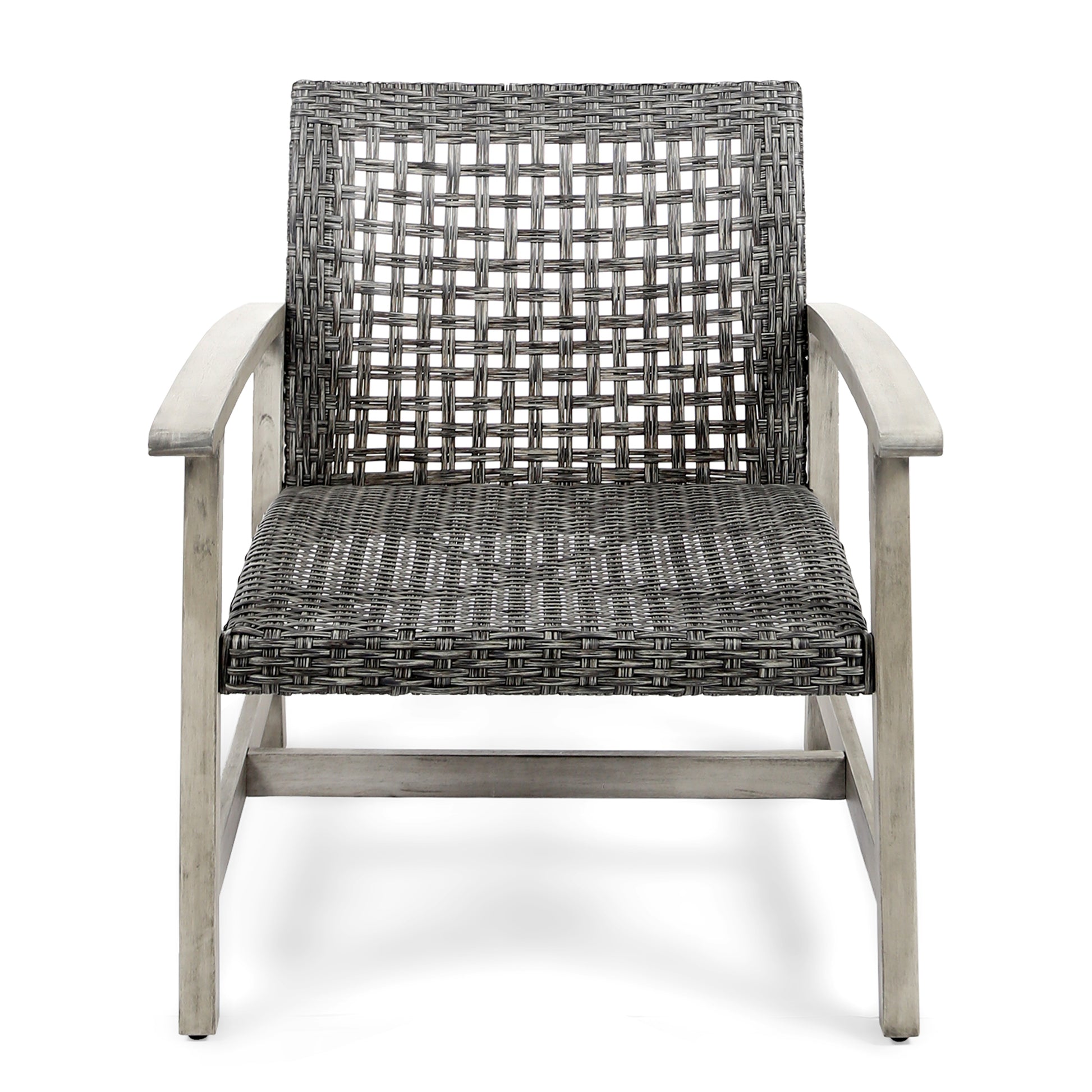 Hampton Wood Wicker Club Chair Grey Black Wood