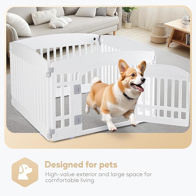 Dog Playpen, 24" Exercise 4 Panel Pet Playpen With Door, Safe And Secure, Folding And Portable Puppy Playpen For Puppies And Small Dogs, White White Plastic