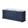 Navy Blue Double Bath Vanity 84 In. W X 22 In. D, With Carrara Marble Top Navy Blue Plywood Wood