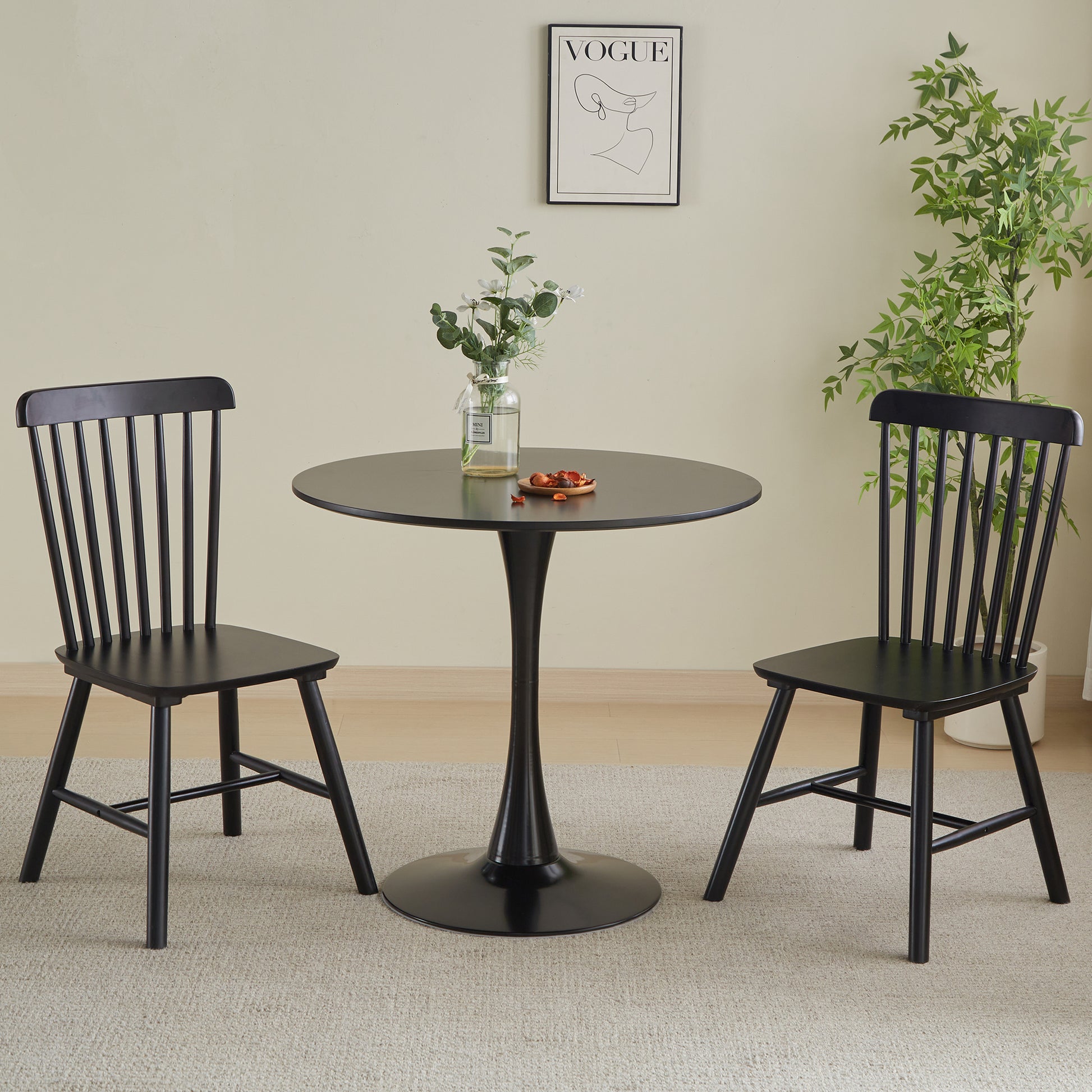 Round Dining Table Small Black Kitchen Table 31.5" In Tulip Design Modern Pedestal Table For Small Space Dining Room 2 To 4 Person Black Fiberboard