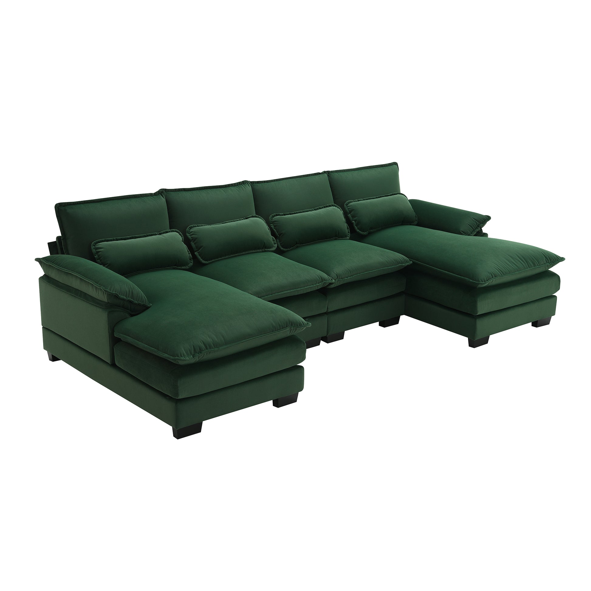 110*55" Modern U Shaped Sectional Sofa With Waist Pillows,6 Seat Upholstered Symmetrical Sofa Furniture,Sleeper Sofa Couch With Chaise Lounge For Living Room,Apartment,5 Color Green Velvet 6 Seat