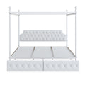 King Size Metal Canopy Platform Bed With Upholstered Headboard And Two Storage Drawers, White King White Metal