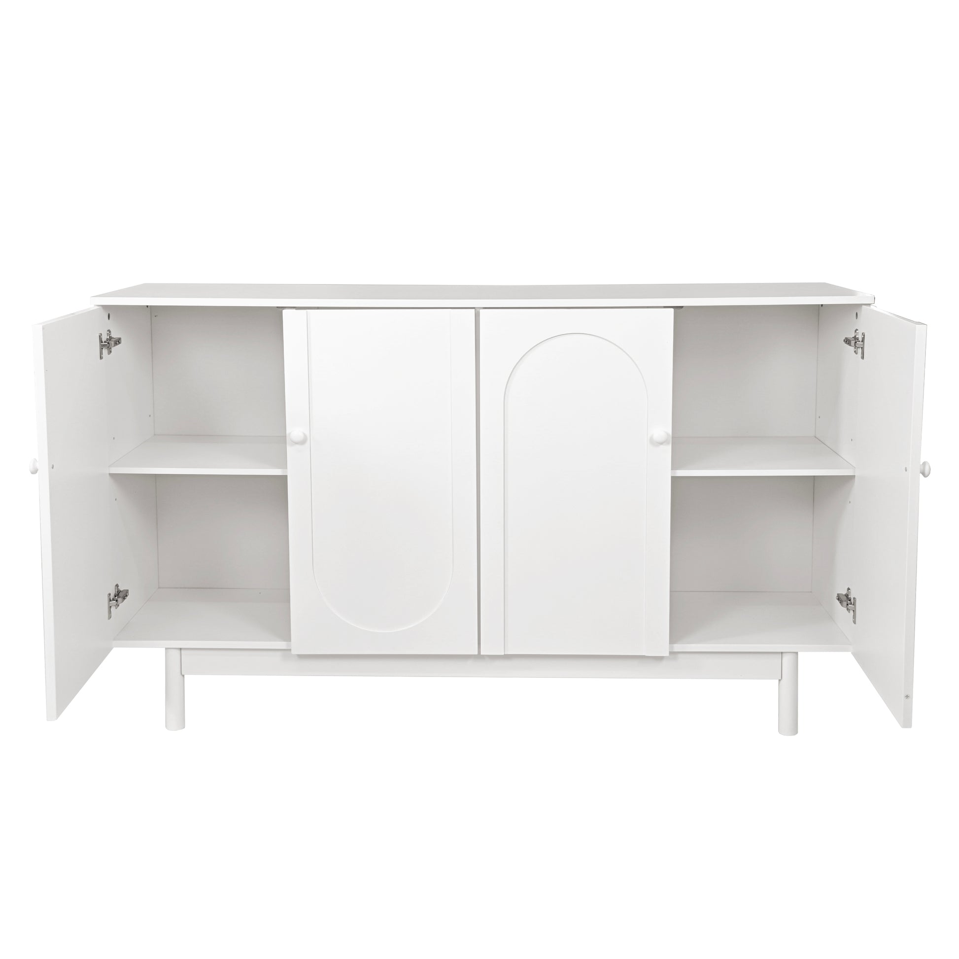 Stylish And Functional 4 Door Intaglio Storage Cabinet With Pine Legs, Solid Wood Pulls And Mdf, For Living Room Bedroom,And Kitchen,White White Mdf