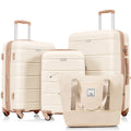 Luggage Sets 4 Piece, 20 Inch With Usb Port, Expandable Abs Durable Suitcase With Travel Bag, Cup Holder, Abs Hard Shell Luggage With Spinner Wheels, Beige And Golden Beige Gold Abs