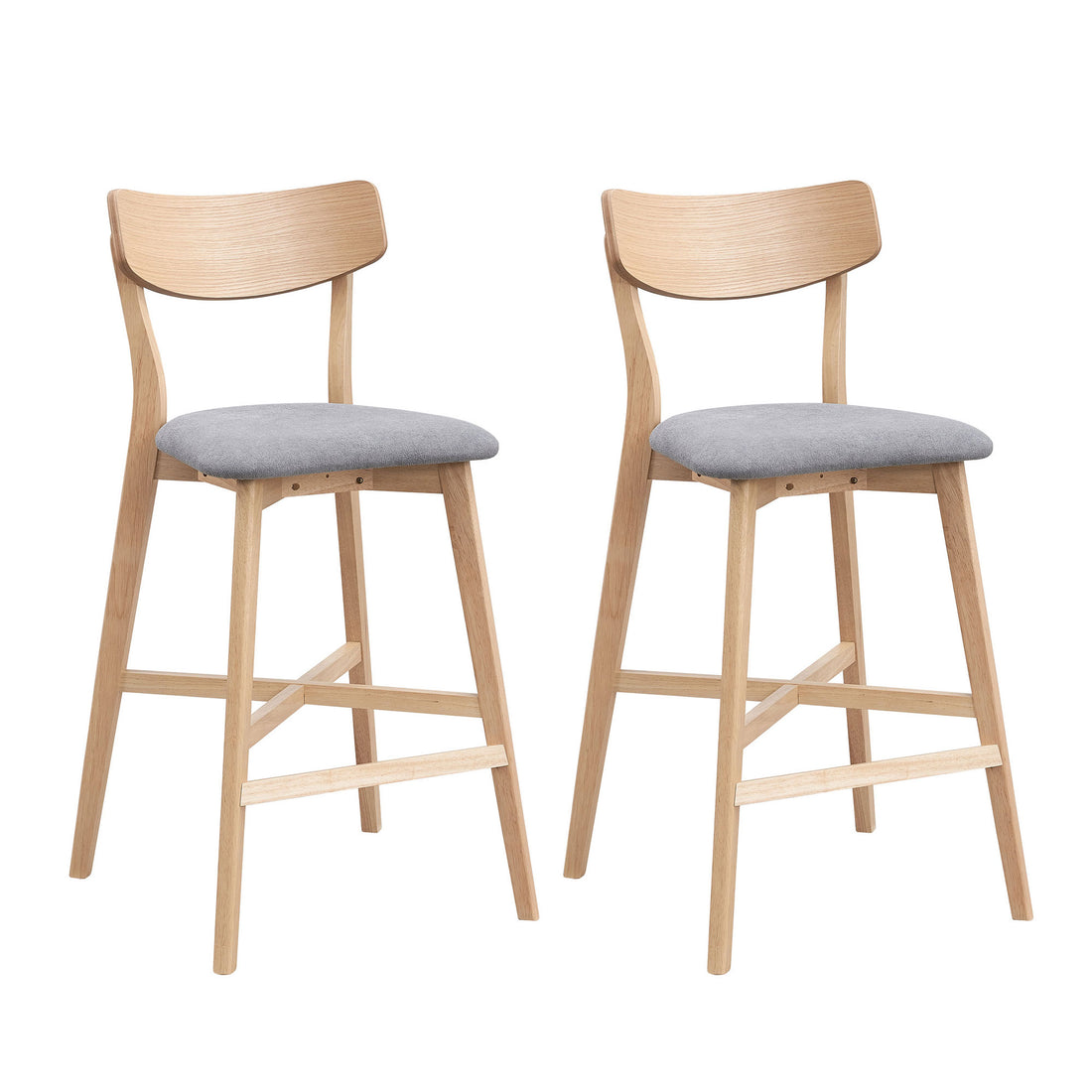 Wooden Bar Chairs Set Of 2, Modern Soft Upholstered Kitchen Island Chairs, Counter Height Stool With Backrest,Wooden Frame Chairs With Footrest For Pub,Living Room,Restaurant,Oak Oak Solid Wood