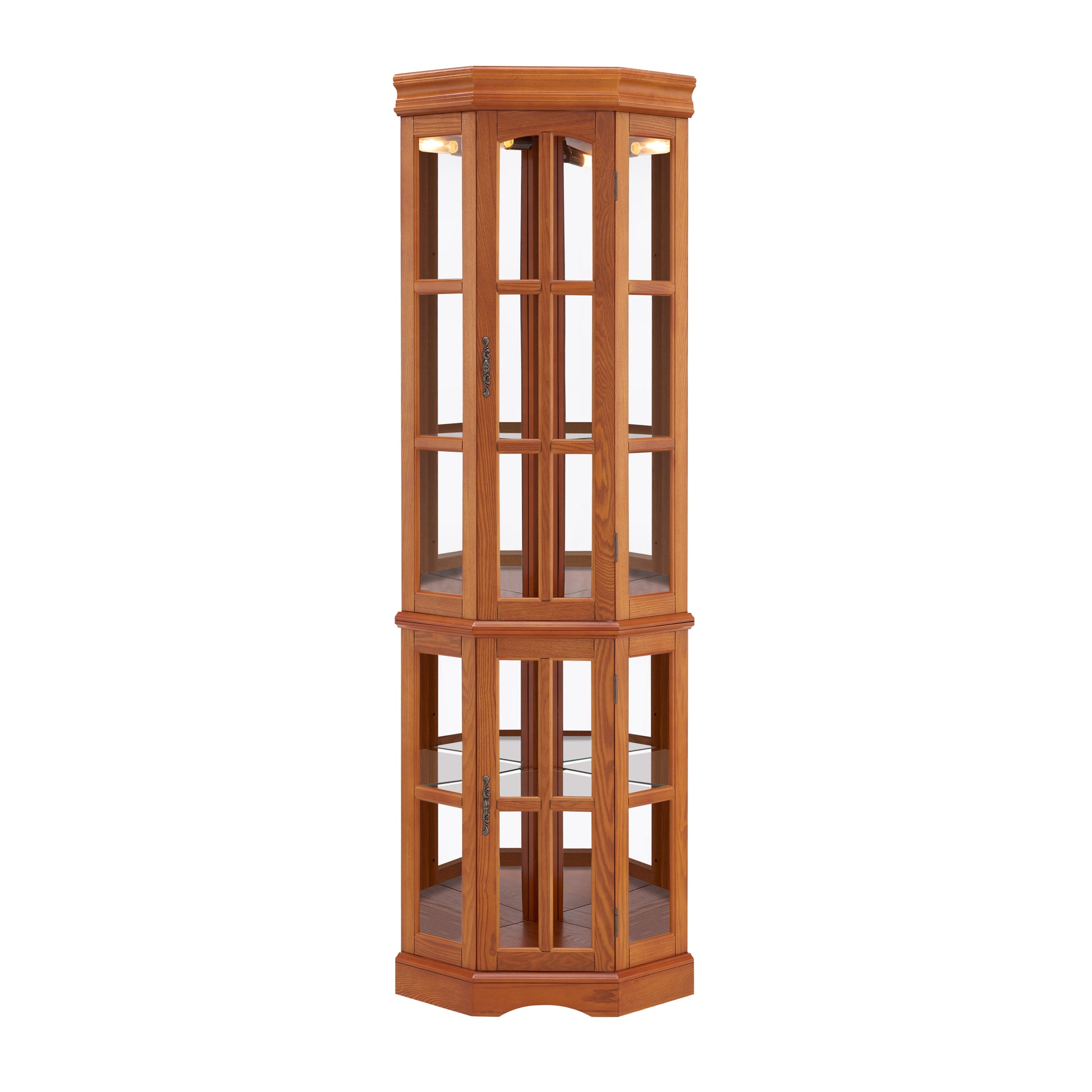 Corner Curio Cabinet With 5 Shelves And Lighting System, Oak E26 Light Bulb Not Included Oak Mdf