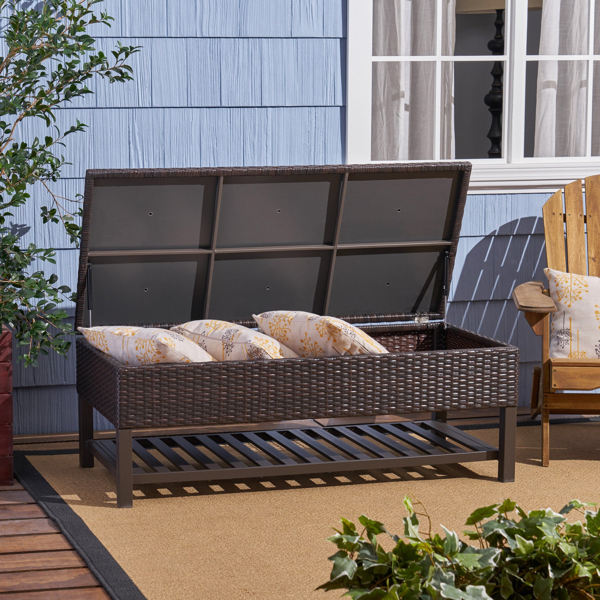 Regent Storage Bench With Metal Rack Brown Multi Rattan