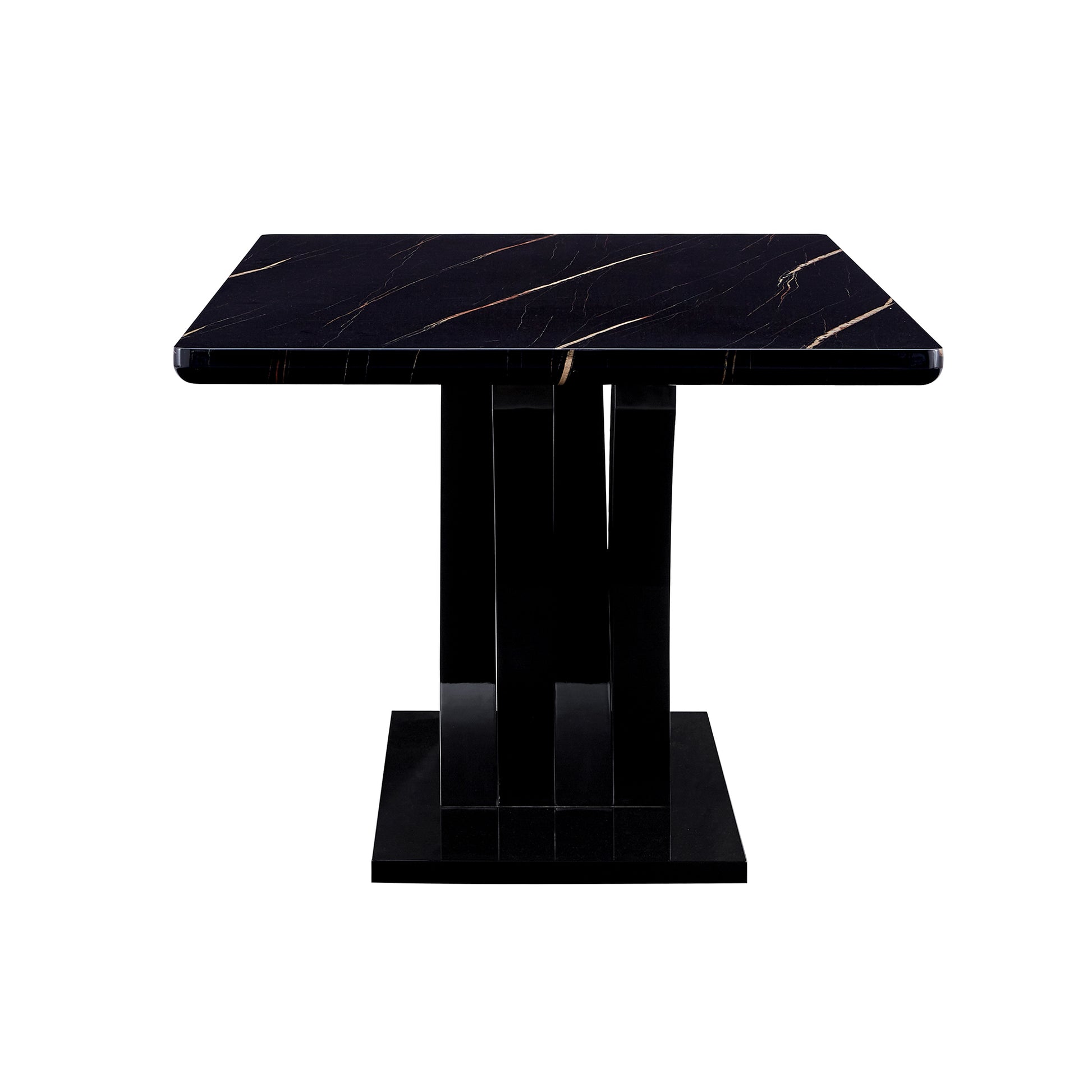 Table And Chair Set, Modern Dining Table, Black Tabletop And Black Mdf Leg Table, Soft And Comfortable Dining Chair, Perfect For Dinner, Meetings, Home And Office Decor White Black Mdf