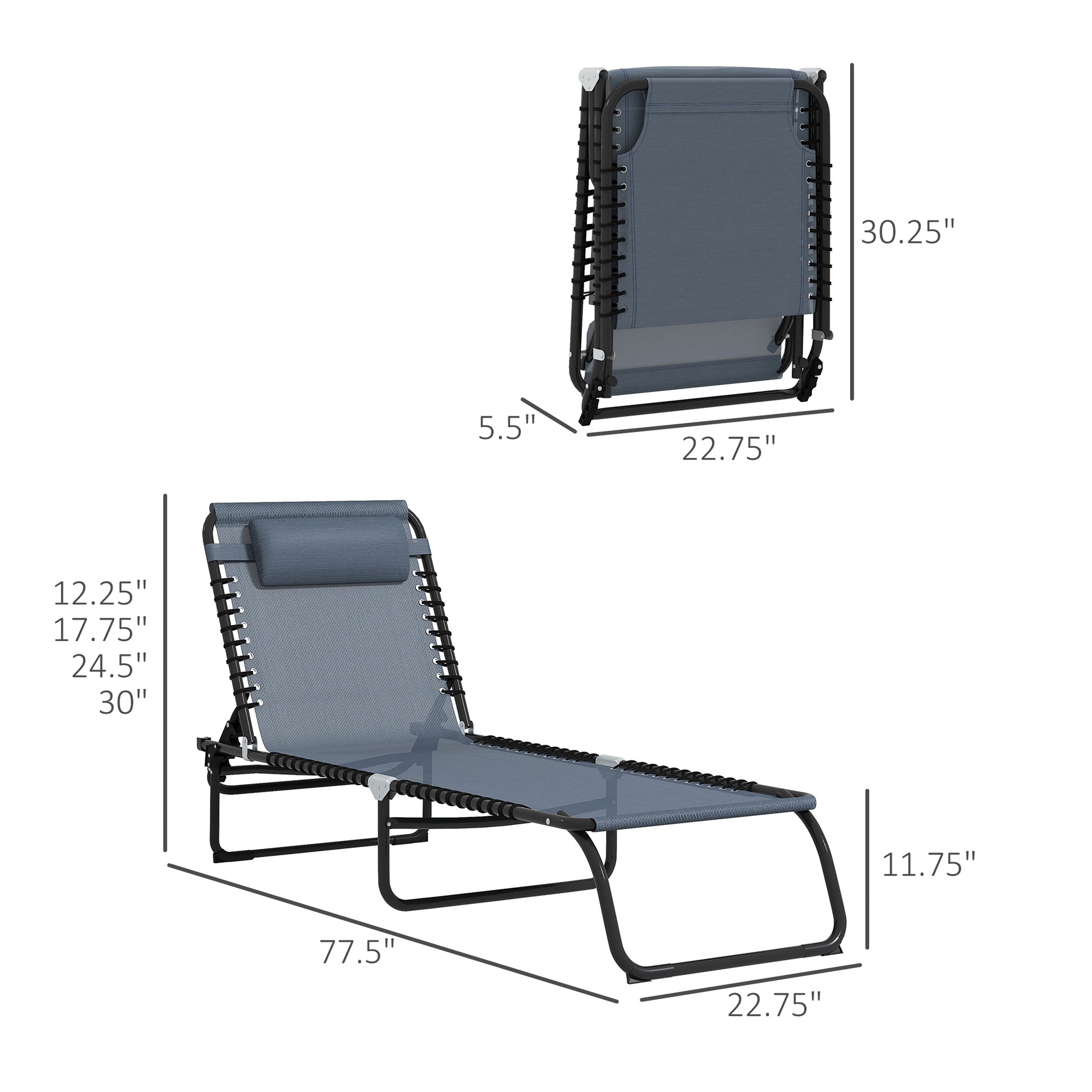 Outsunny Folding Chaise Lounge Pool Chair, Patio Sun Tanning Chair, Outdoor Lounge Chair With 4 Position Reclining Back,Mesh Seat For Beach, Yard, Patio, Gray Gray Steel