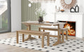 3 Piece Retro Dining Set, Rectangular Trestle Table And 2 Wooden Benches For 4 People For Dining Room And Kitchen Natural Wood Natural Wood Solid Wood Mdf