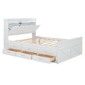 Full Size Wooden Bed With Storage Headboard With Outlets, Extendable Bed With Twin Size Trundle With Three Storage Drawers,White Expected Arrival Time:8.23 Full White Wood
