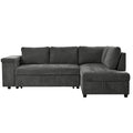 Mirod 91.5 Inch L Shaped Couch With Pull Out Bed And Storage Sectional Sleeper Sofa With Hidden Storagewide Armrest With Storage,For Living Room, Apartment, Bedroom, Office Grey Polyester 3 Seat