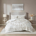 3 Piece Tufted Cotton Chenille Comforter Set Ivory Taupe Full Queen Full Ivory Taupe Polyester