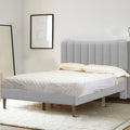 Tripp Modern Full Platform Bed Frame With Channel Tufted Headboard, Gray Full Gray Solid Wood