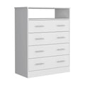 Four Drawer Dresser, Superior Top, One Open Shelf, White White Solid Wood Mdf Engineered Wood