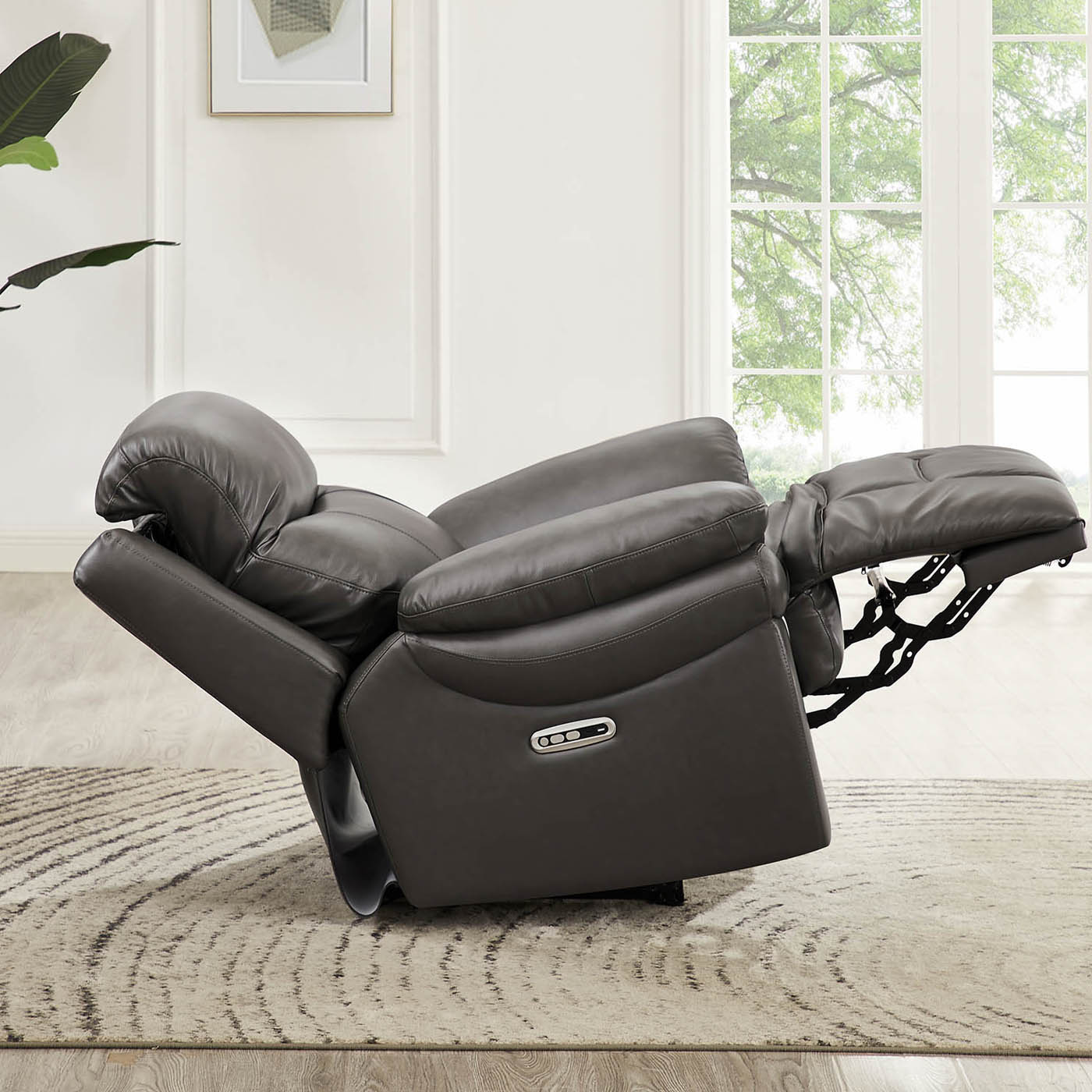 Springdale Power Headrest Zero Gravity Recliner Gray Memory Foam Genuine Leather