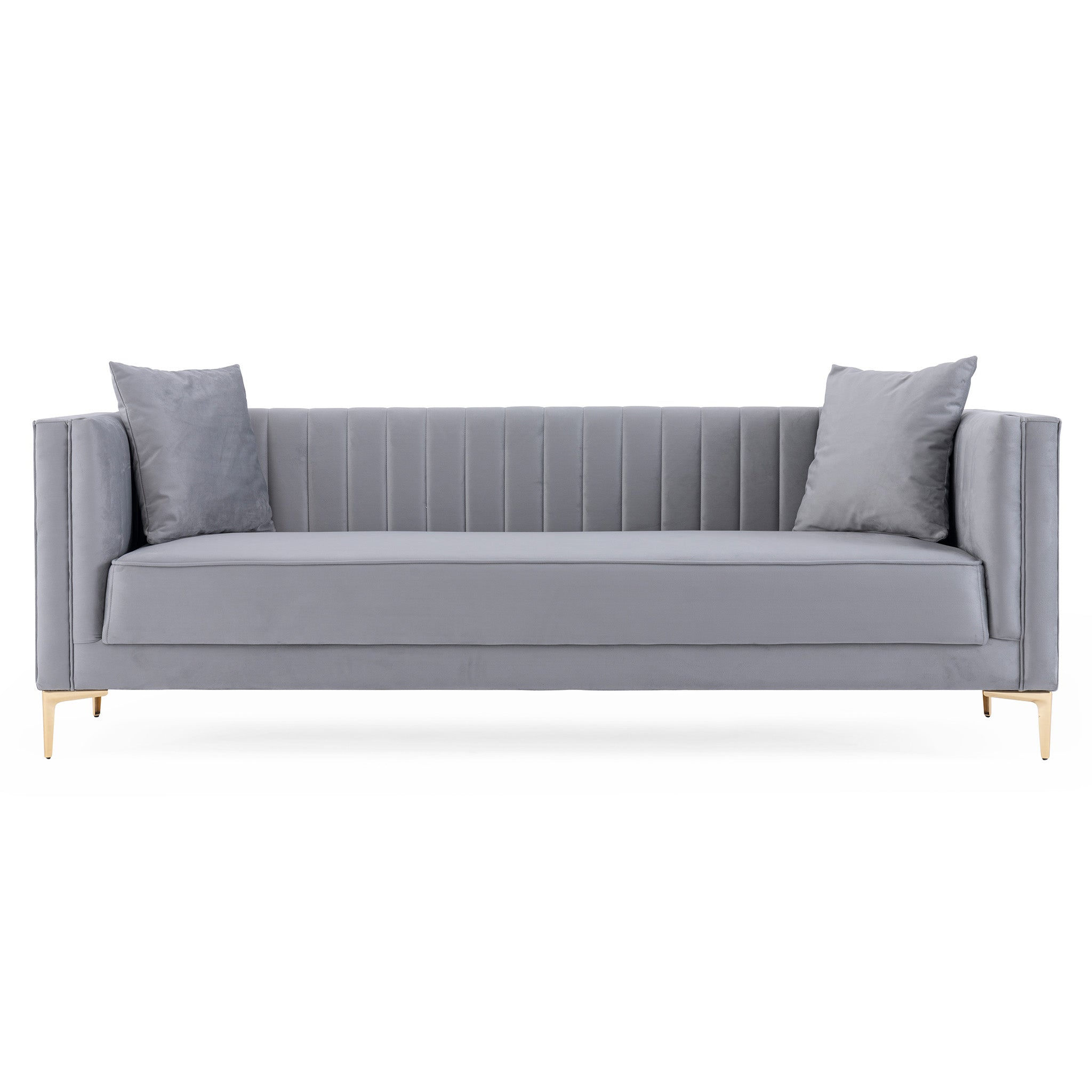 Angelina Sofa 91" Light Grey Velvet Gold,Gray,Light Gray Velvet Wood Primary Living Space Medium Firm Tufted Back Mid Century Modern Foam Metal,Velvet 4 Seat