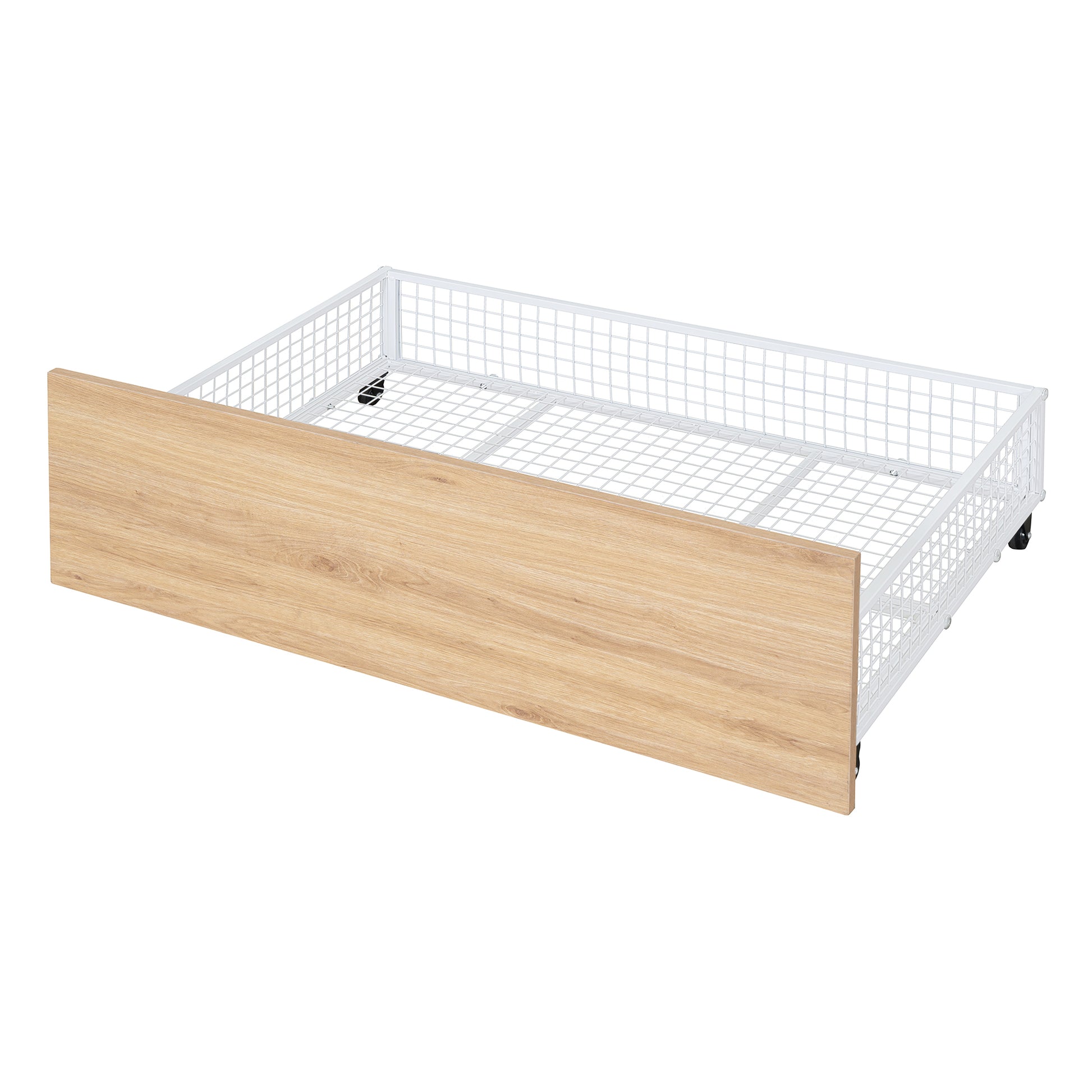 Twin Size Metal House Bed With Two Drawers, White Twin White Metal