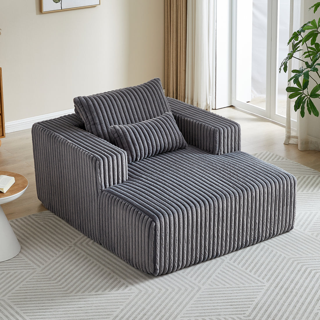 62.5 Inch Corduroy Sponge Sofa Lounge Chair,No Assembly Required,Fluffy Modern Sleeper Chair For Indoor Living Room Bedroom Grey Foam Corduroy 1 Seat