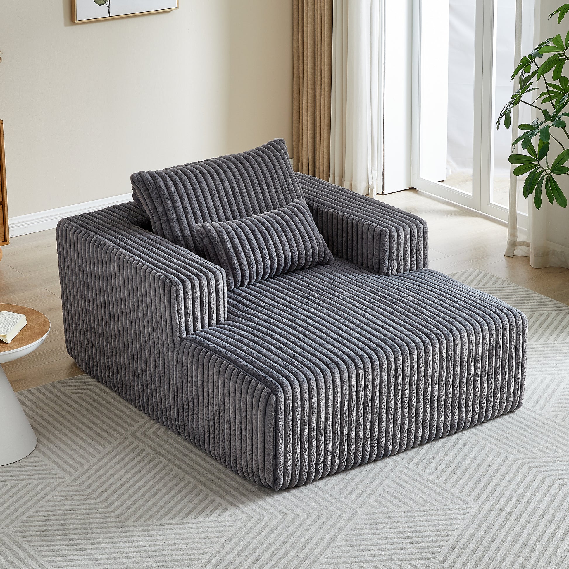 62.5 Inch Corduroy Sponge Sofa Lounge Chair,No Assembly Required,Fluffy Modern Sleeper Chair For Indoor Living Room Bedroom Grey Foam Corduroy 1 Seat