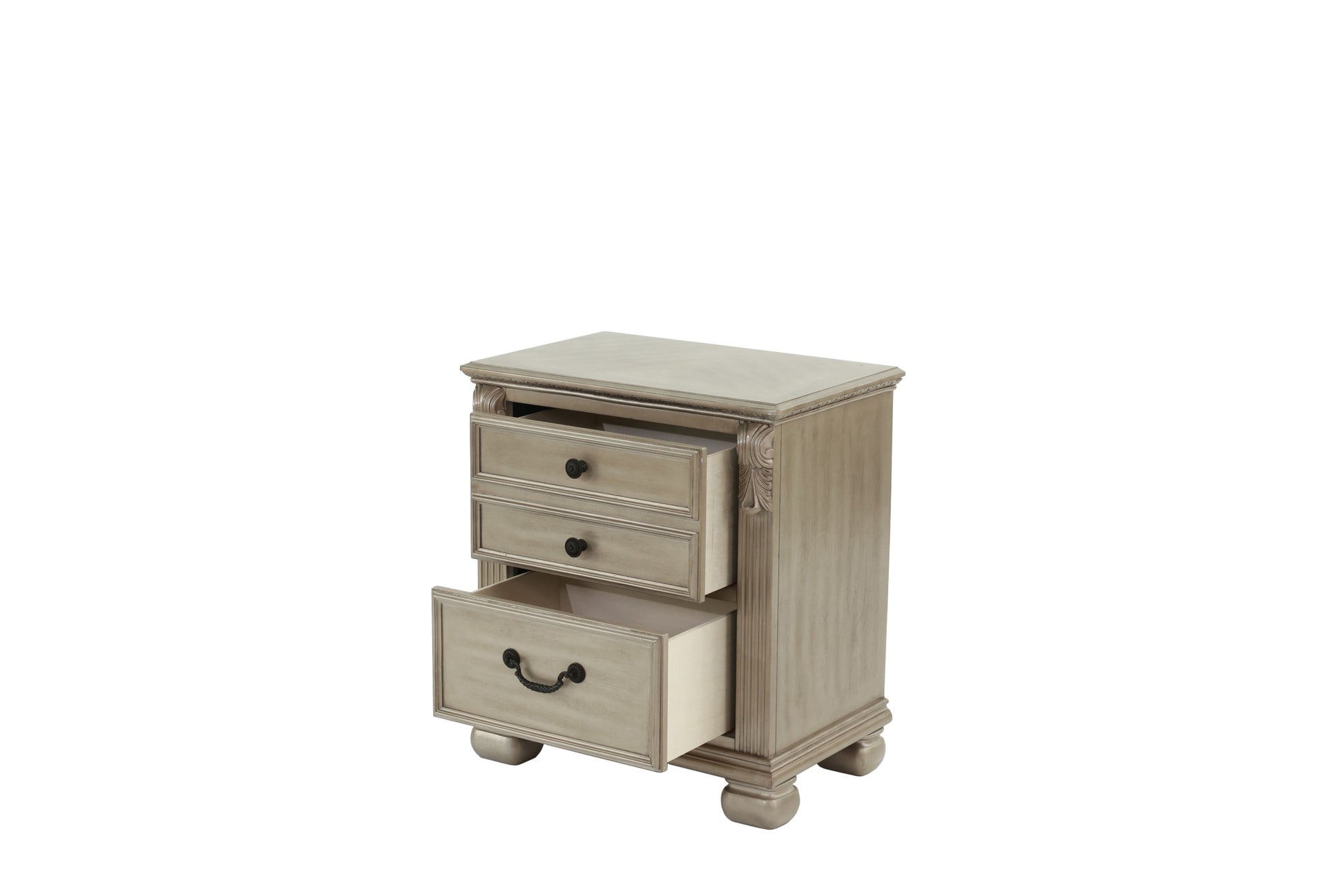 Classic Bedroom Formal Nightstand Antique Silver Finish 2 Drawers 1Pc Bedside Table Plywood Furniture Antique Silver 2 Drawers Bedroom Bedside Cabinet American Traditional,Classic,Luxury,Traditional Pine Drawers Silver Particle Board Mdf