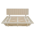 Queen Size Upholstered Floating Bed With Led Light And Usb Port, Velvet, Beige, Hydrualic Platform Bed Queen Beige Velvet