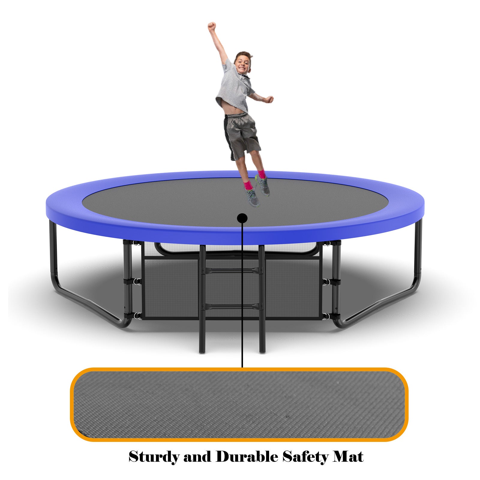 10Ft Pumpkin Trampoline, Outdoor Trampoline With Basketball Hoop, Enclosure Net And Ladder Blue Steel