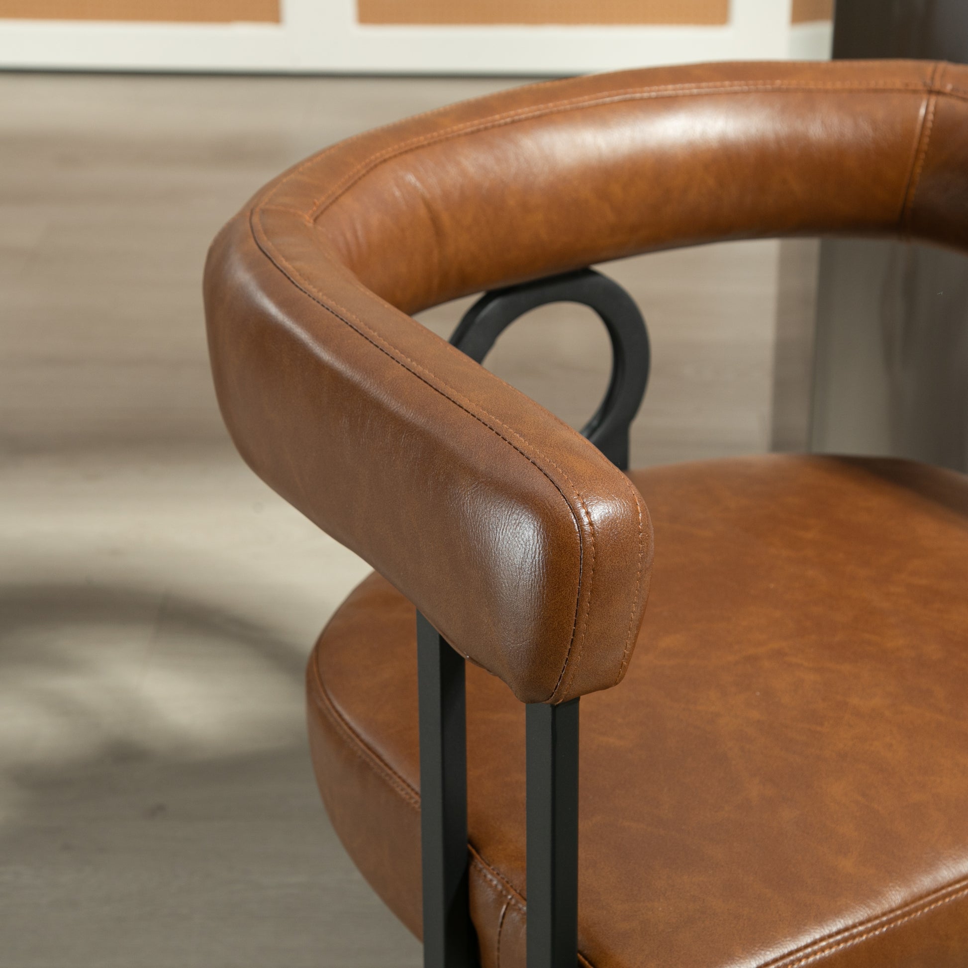 Coolmore Contemporary Designed Pu Fabric Upholstered Accent Dining Chair Barrel Side Chairs Kitchen Armchair For Living Room Set Of 2 Light Brown Pu Light Brown Foam Pu Leather