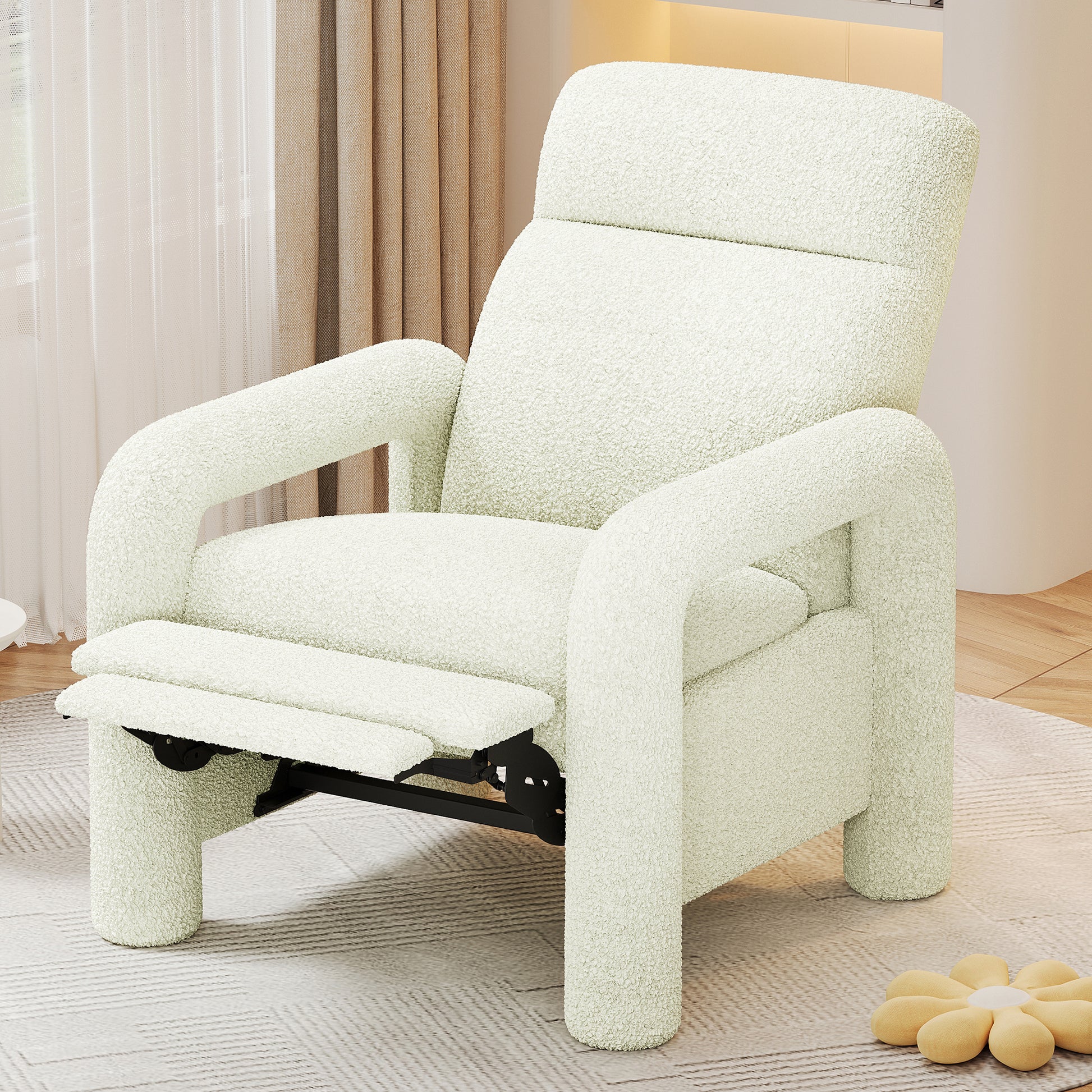 31.25" Push Back Recliner Armchair Upholstered Recliner Chair Single Sofa With Adjustable Backrest For Living Room, Beige Beige Teddy